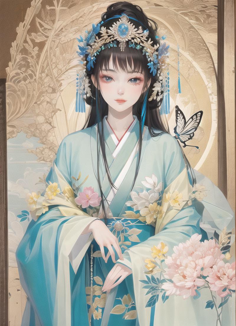 00012-427435496-masterpiece, high quality,1girl,looking at viewer,east asian architecture,moon,butterfly, upper body,.png